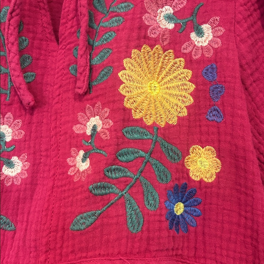 Umgee Cotton Gauze Floral Embroidery Babydoll Blouse in Deep Rose Size Small - Picture 12 of 12